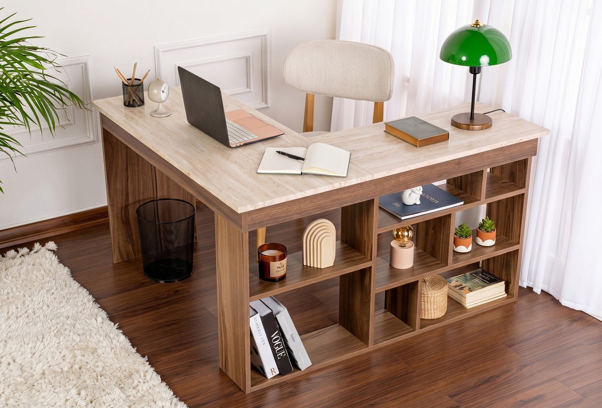 Nordure Vesper skrivebord – Travertine / Venezia Walnut