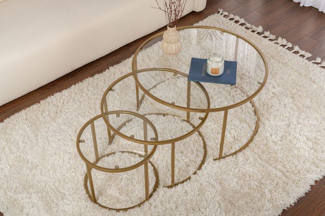 Hovedbilde Nordure Aurum sofabordsett – 80 / 60 / 42 / gull ...