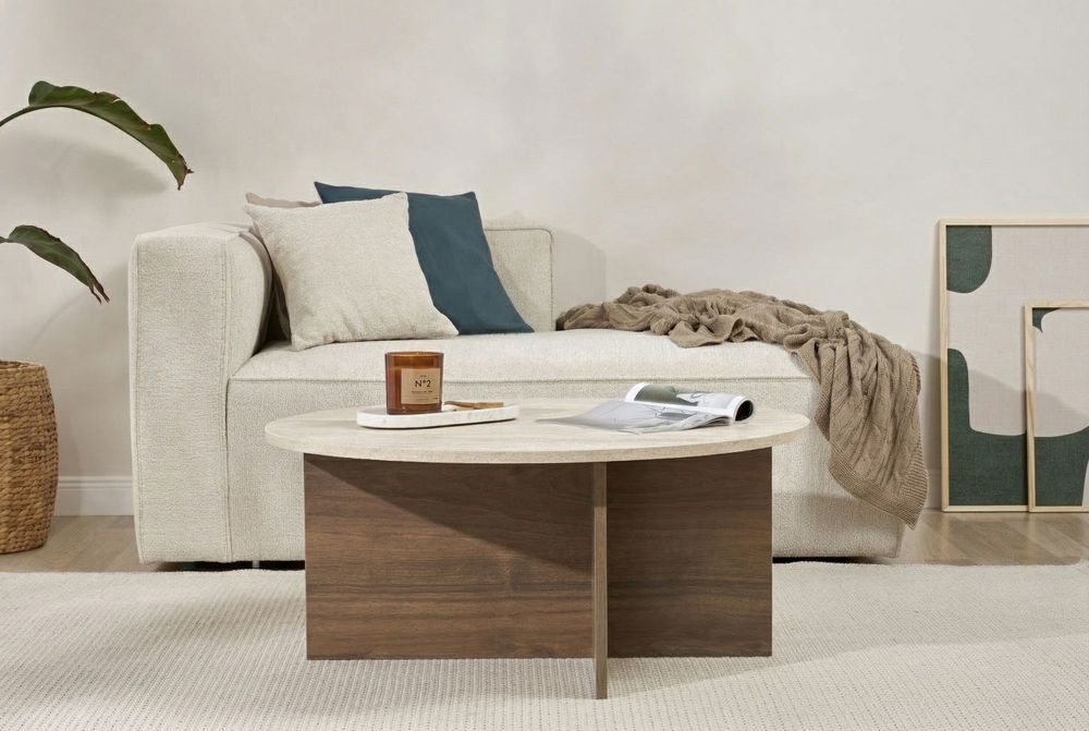 Nordure Soleil sofabord – Travertine/Venezia Walnut