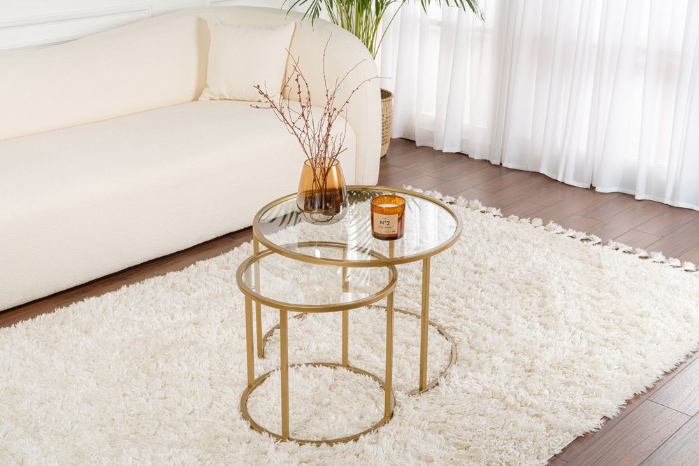 Nordure Aurum sofabordsett – 60 / 42 / gull / transparent