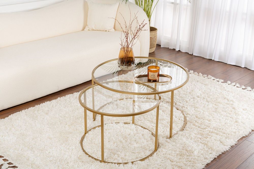 Nordure Aurum sofabordsett – 80 / 60 / gull / transparent