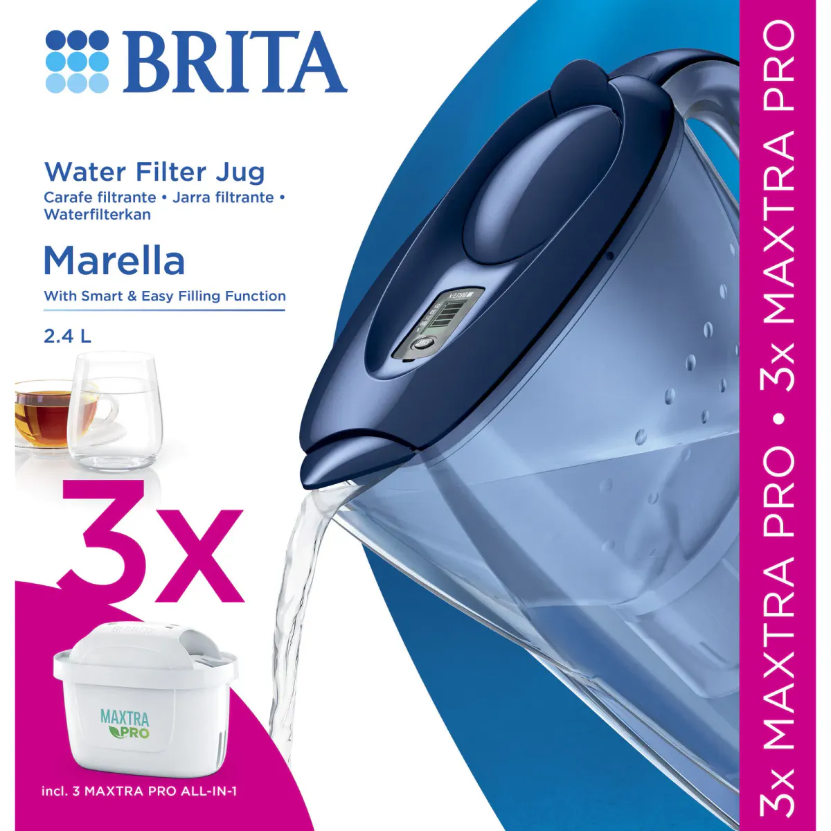 Brita Marella Vannfilterkanne blå 2,4 l inkl. 3 filter