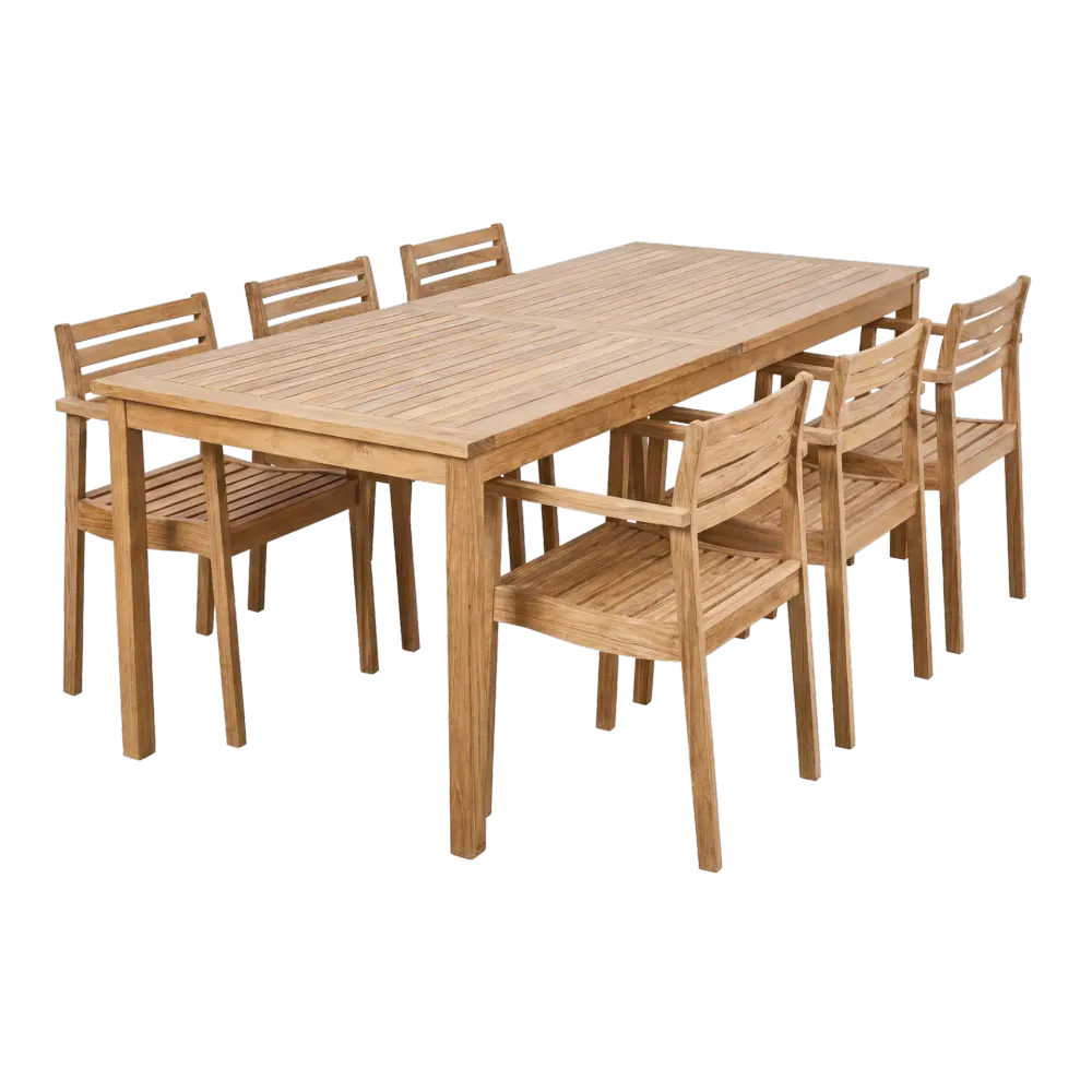 Cinas Rosenholm Hagesett Bord og 6 Stoler Teak