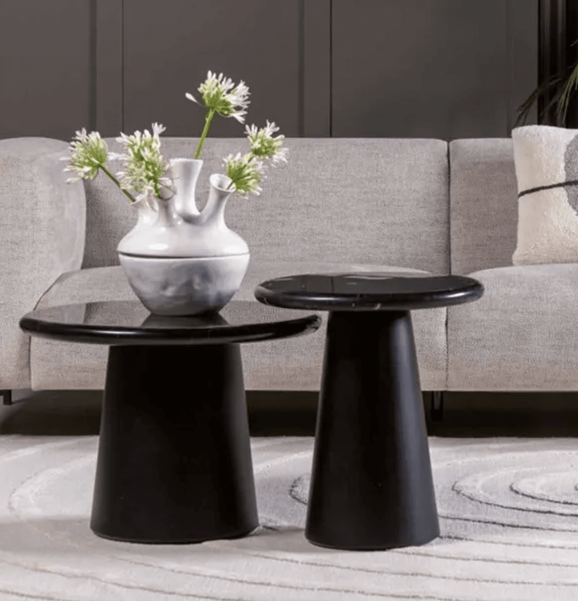 Trend Collection Utah Sofabord Marmor Svart Ø60 x H43 cm – Sort Base