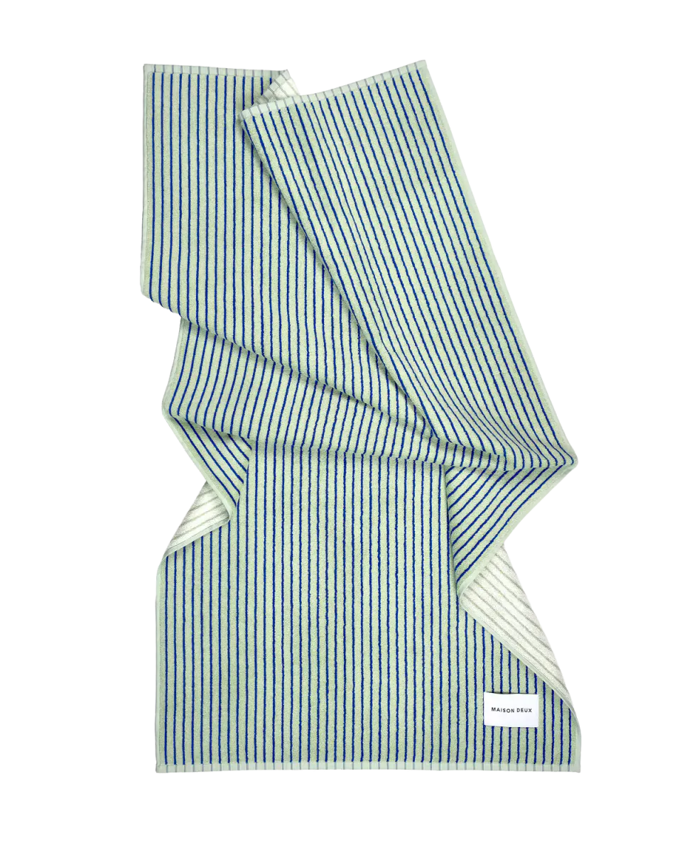 Maison Deux Dual Stripe Badehåndkle Sage Cobalt Blue 70x140 cm