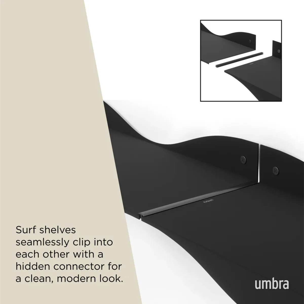 Umbra Surf Vegghylle 2-pk Sort