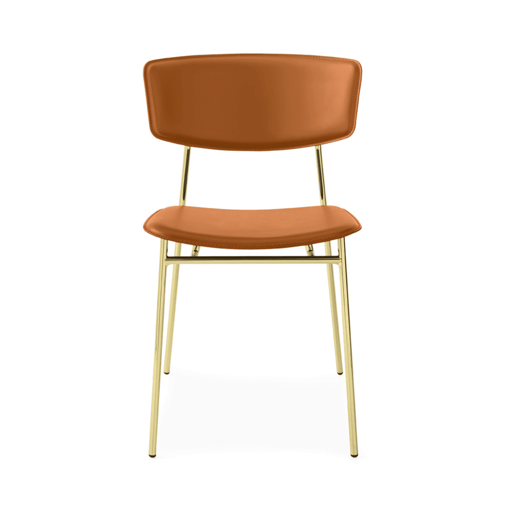 Fifties Stol Polert messing / Melange cognac