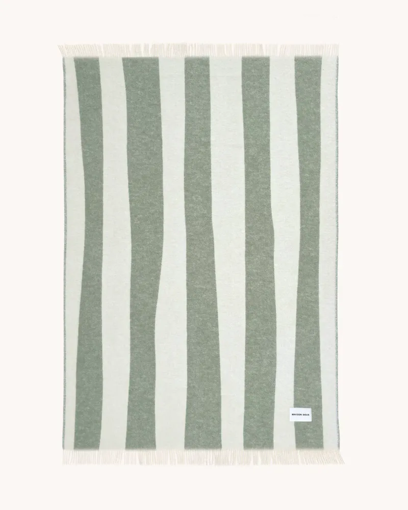 Maison Deux Rough Stripe Pledd Krem/Agave
